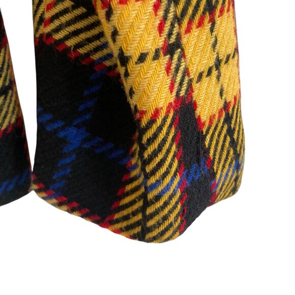 Vintage 90s Joan Leslie Yellow Black Tartan Wool Twill Velvet Blazer Size Medium - Picture 11 of 16